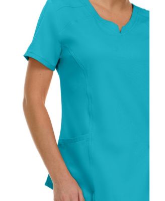 Women's Scrubs V-Neck Notch Fashion Stretch Scrub Top with Two Pockets, Flex Easy Care Fabric, Bubble Gum, Large