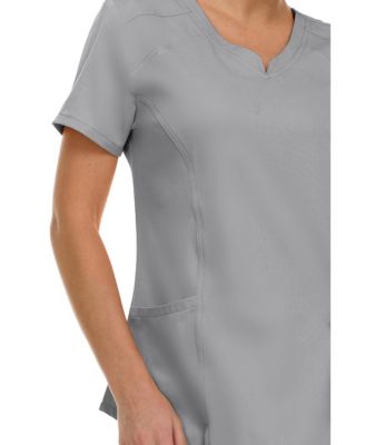 Women's Scrubs V-Neck Notch Fashion Stretch Scrub Top with Two Pockets, Flex Easy Care Fabric, Bubble Gum, Large