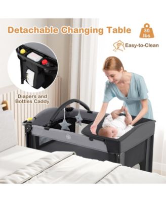 Kids Foldable Bassinet with 4-Level Adjustable Changing Table & Plush Mattress