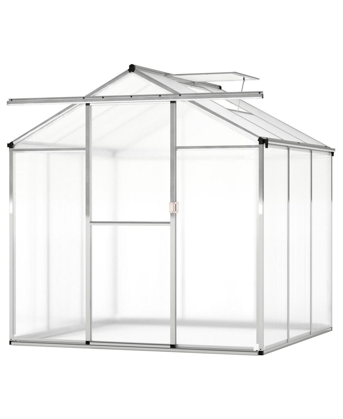 Spacious Walk-In Garden Greenhouse with Polycarbonate Panels & Integrated Rain Gutters - Transparent/Silver