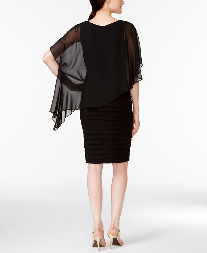 betsy and adam chiffon cape gown