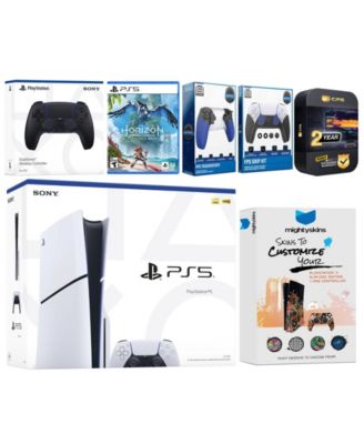 Playstation 5 Slim Disc with Horizon Forbidden West, Extra Galactic Purple Controller, Trigger Stop Kit, FPS Grip Kit and MightySkins Decal Vouch