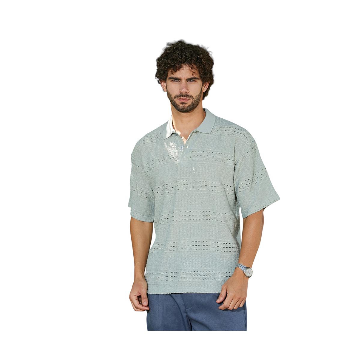 Men's Sage Green Bohomian Oversized Polo T-Shirt - Green