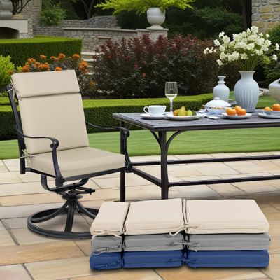 2Pcs Outdoor High Back Dining Chair Cushion Set, Fade and Water Resistant Polyester Fabric Cover with Ties and Zipper, 20'' × 37''