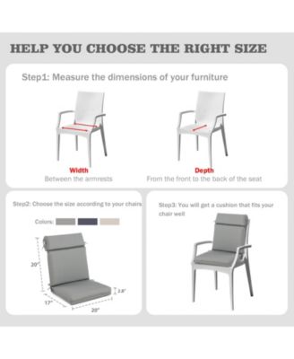 2Pcs Outdoor High Back Dining Chair Cushion Set, Fade and Water Resistant Polyester Fabric Cover with Ties and Zipper, 20'' × 37''