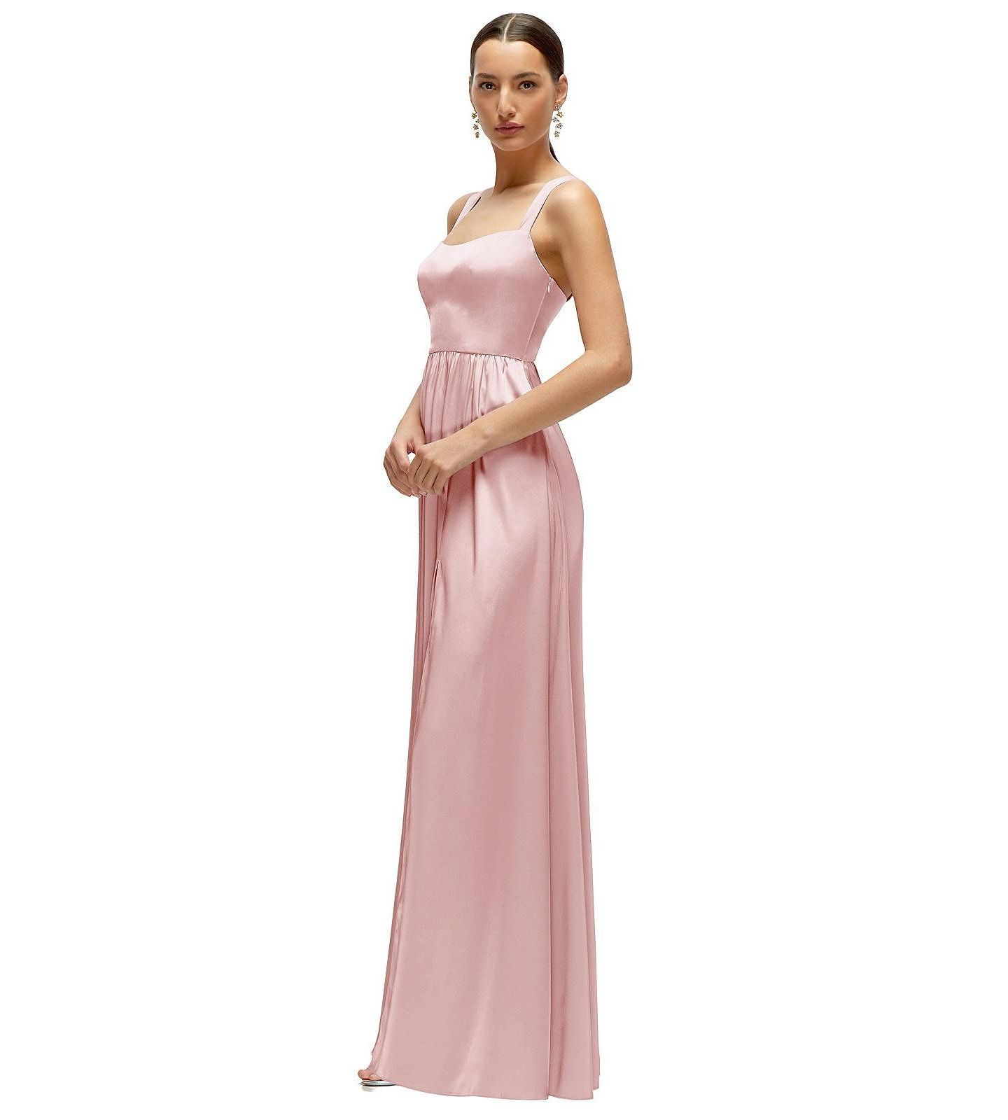 Женское платье After Six Shaped Strap Portrait Neckline Fluid Satin Maxi Dress with Full Skirt, цвет: Розовый — фото 3