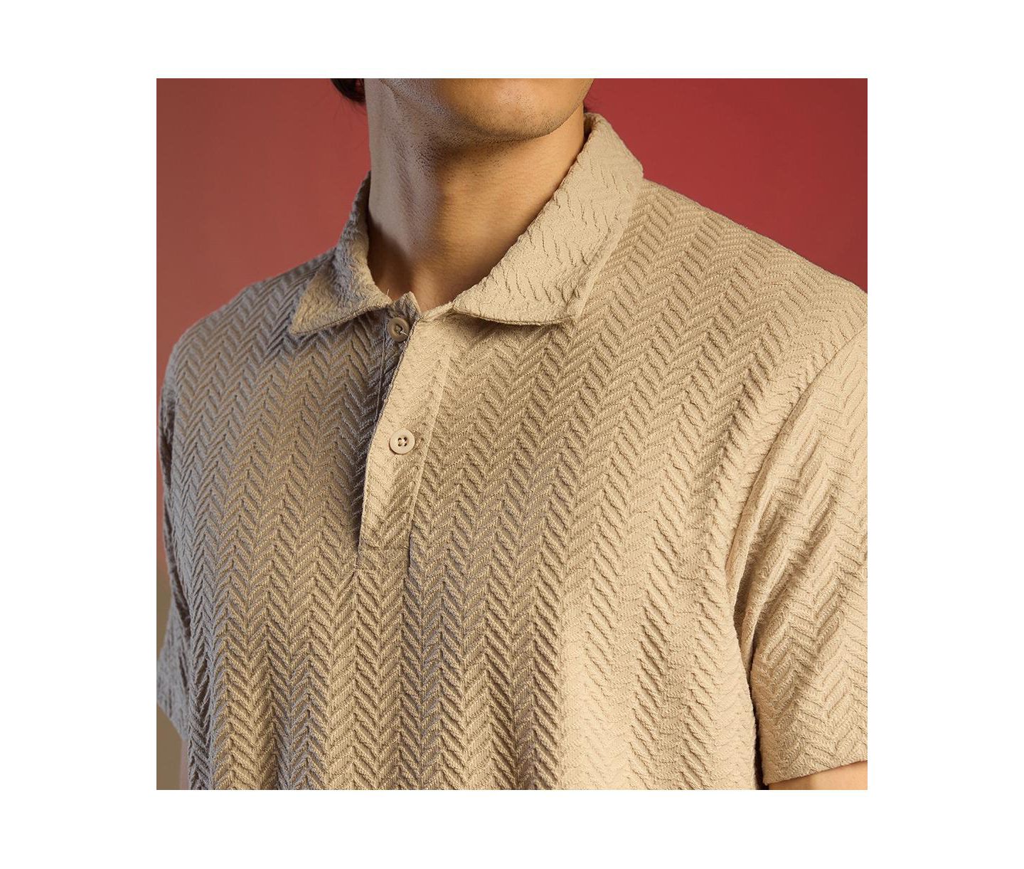 Мужская футболка Cahoot Saltbox Beige Chevron Polo, цвет: Бежевый / Хаки — фото 7