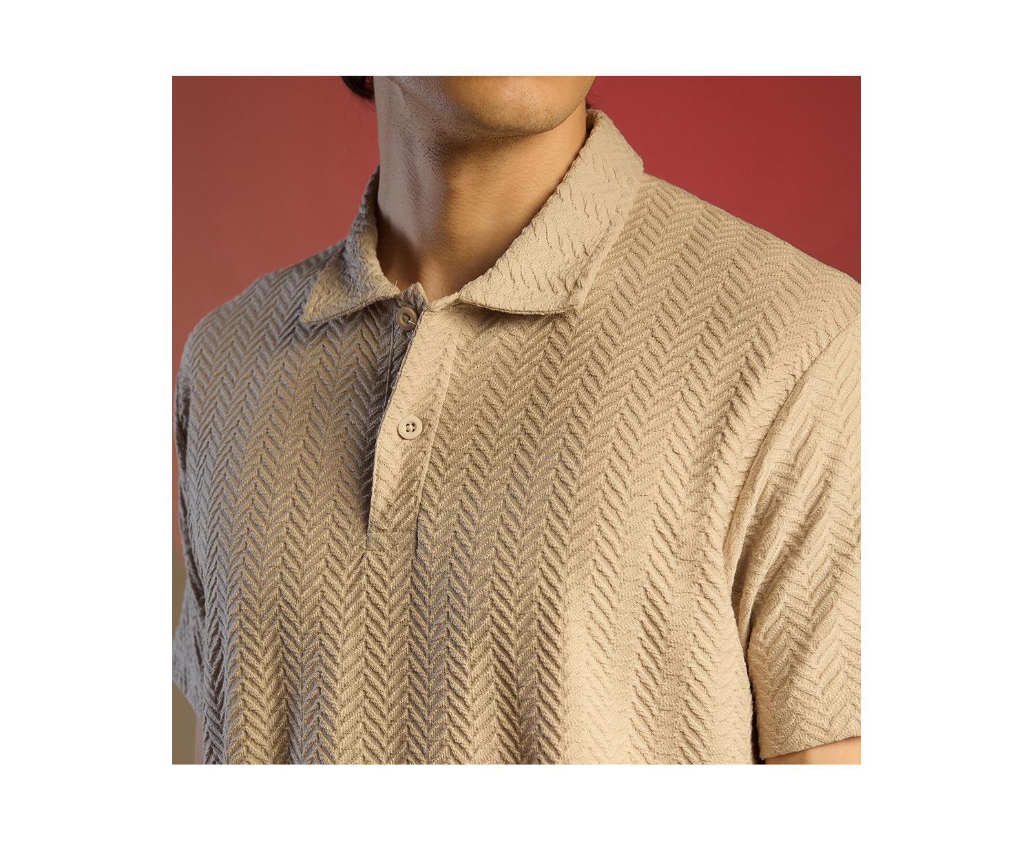 Men's Saltbox Beige Chevron Polo T-Shirt