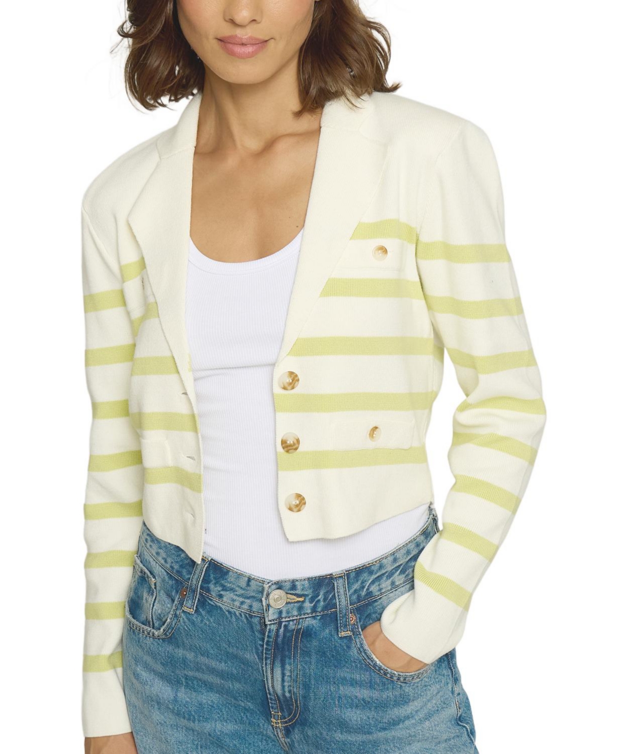 Women's Stripe Knit Blazer - Citron stripe citr