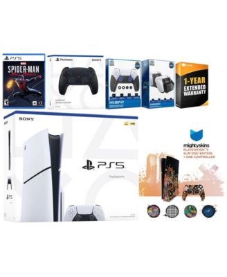 Playstation 5 Slim Disc with Spider-Man: Miles Morales, Extra Controller, FPS Grip Kit, Charge Dock and MightySkins Decal Voucher + 1 Year CPS Ex