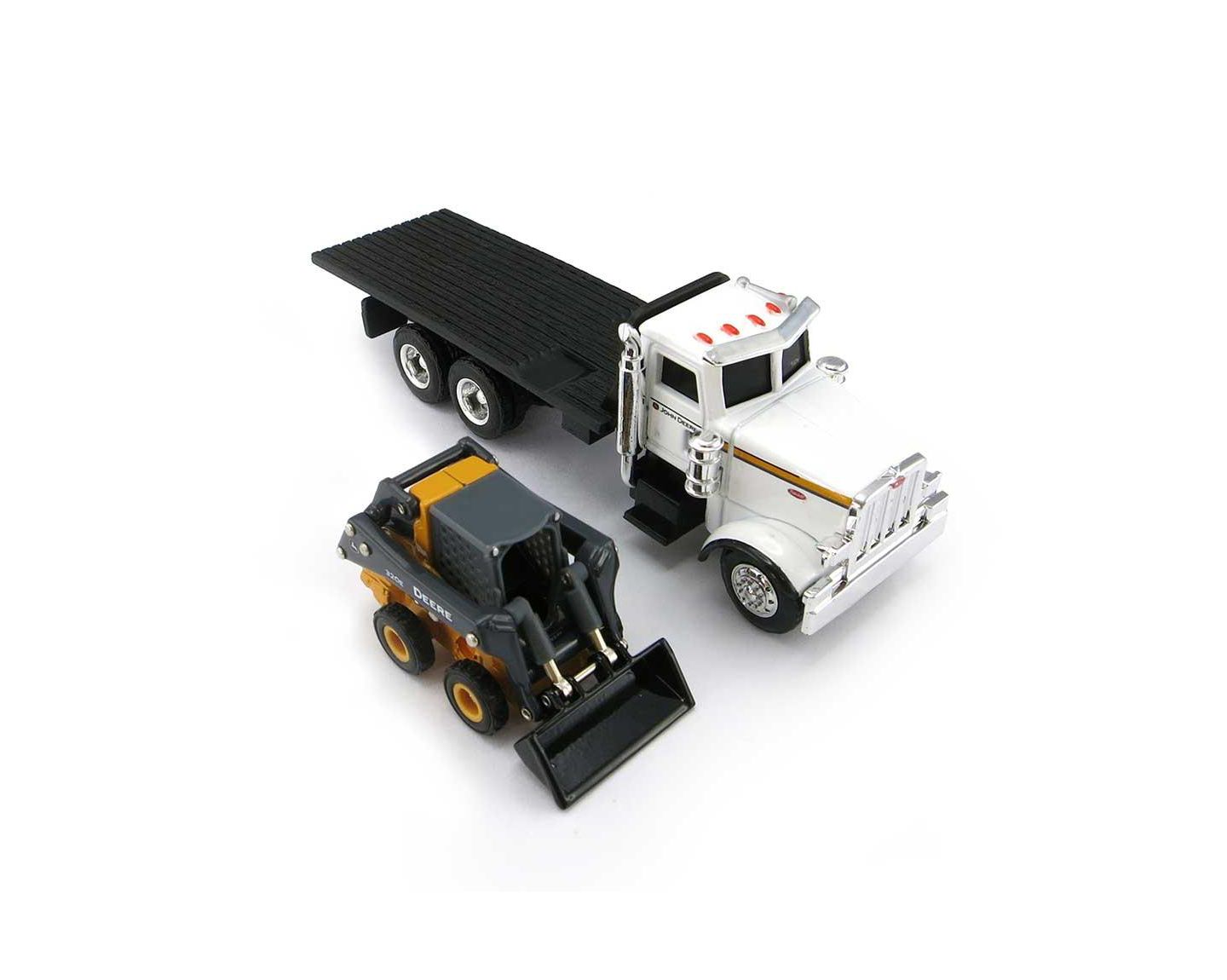 Детские игрушки ERTL 1/64 Scale John Deere Peterbilt Die-Cast Flatbed Truck With 320E Skid Steer, 2-Piece Set — фото 2
