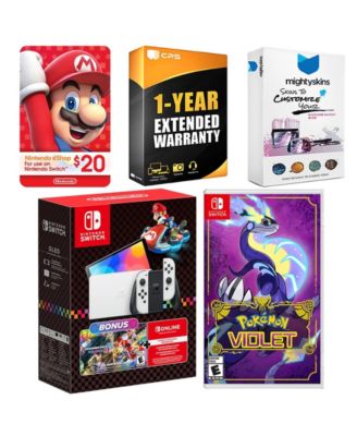Switch OLED Console Mario Kart 8 Bundle with Pokemon Violet, Nintendo $20 eShop Gift Card, MightySkins Console and Controller Skin Voucher an