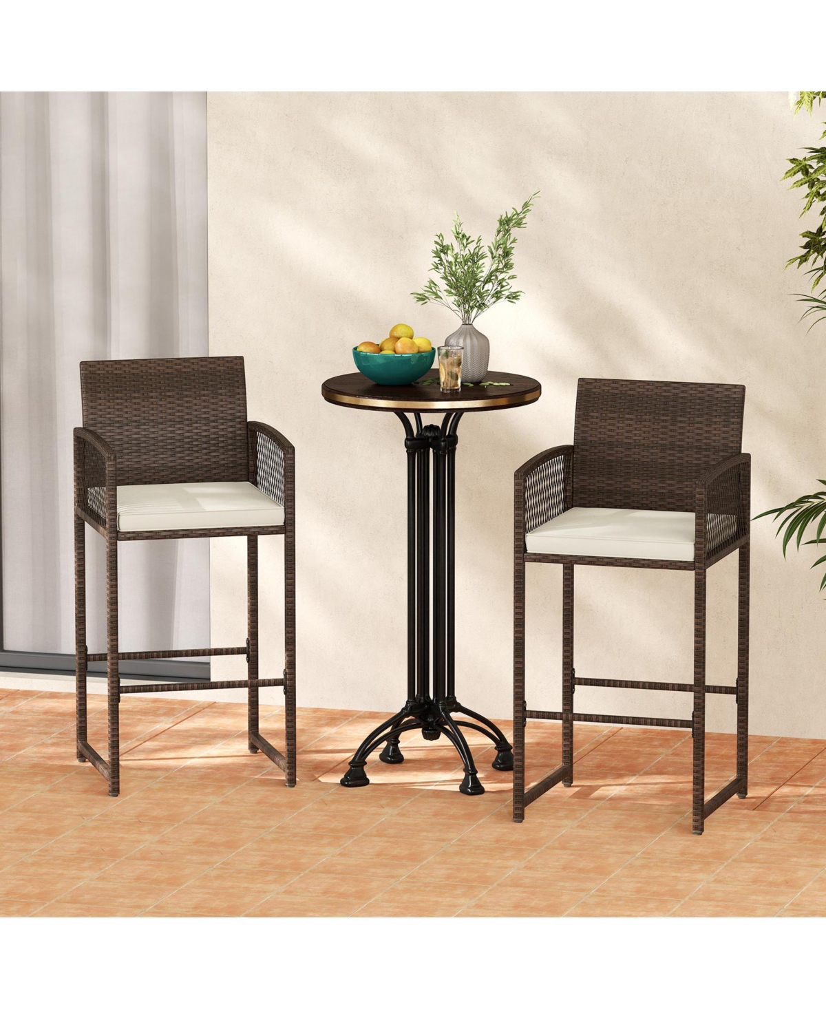 Outdoor Bar Stools Set of 2 Patio Bar Height Chairs with Cushions for Comfortable and Stylish Outdoor Seating