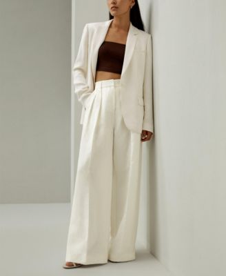 Women's Front-Pleated Silk-Linen Blend Trousers