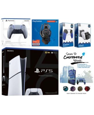 Playstation 5 Slim Digital with Extra Chroma Indigo Controller, Plantronics Headset, Trigger Stop Kit, Charge Dock and MightySkins Decal Voucher