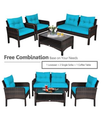 4PCS Rattan Patio Furniture Conversation Set Cushioned Outdoor Furniture Set