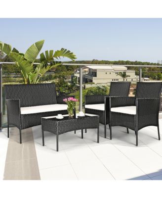 4PCS Patio Rattan Conversation Set Outdoor Furniture Set w/ Cushion