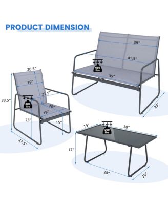 4PCS Metal Outdoor Conversation Set Patio Furniture Set w/ Glass Table