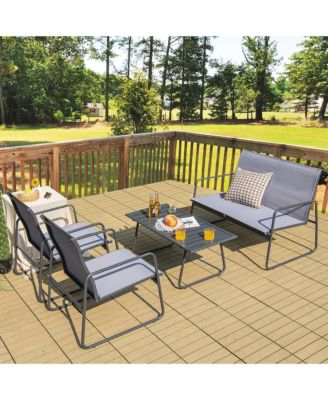 4PCS Metal Outdoor Conversation Set Patio Furniture Set w/ Glass Table