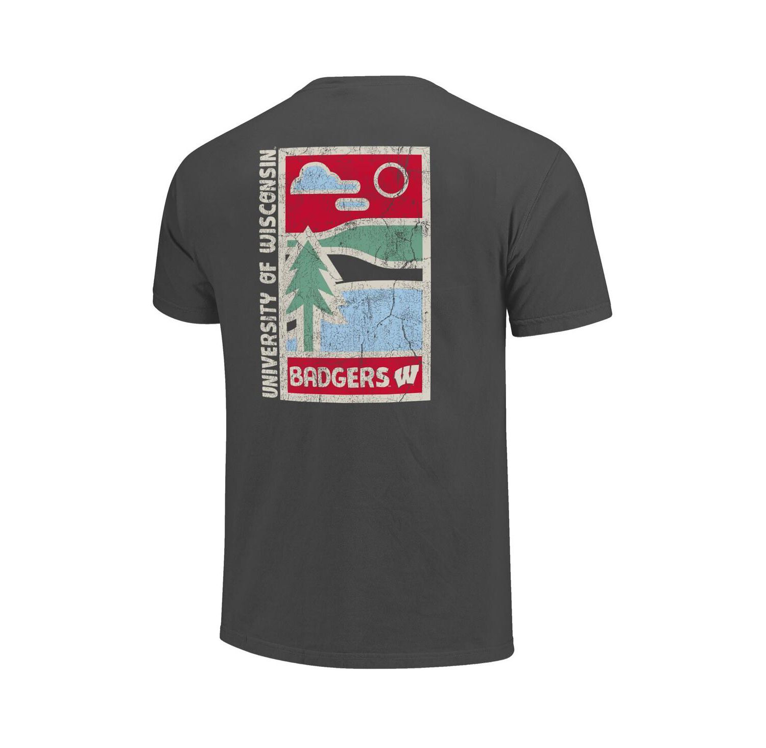 Men's Graphite Wisconsin Badgers Comfort Colors Minimal Vista Distressed Graphics T-Shirt