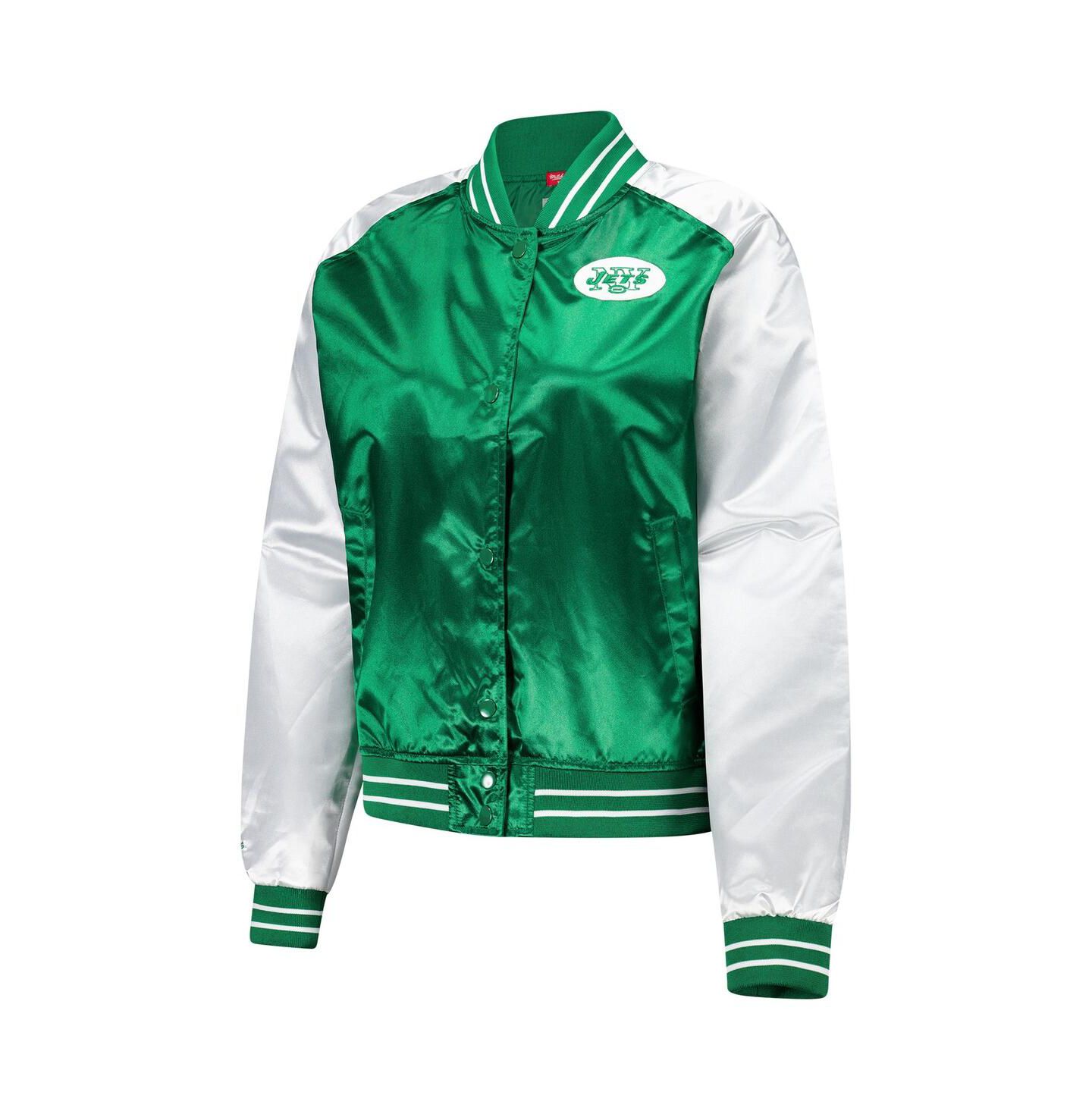 Женская куртка Mitchell & Ness Green New York Jets Team 2.0 Satin Raglan Full-Snap — фото 2