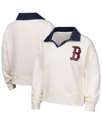 Outerstuff - Big Girls White Boston Red Sox Ballpark Hit Collared V-Neck Pullover Sweatshirt