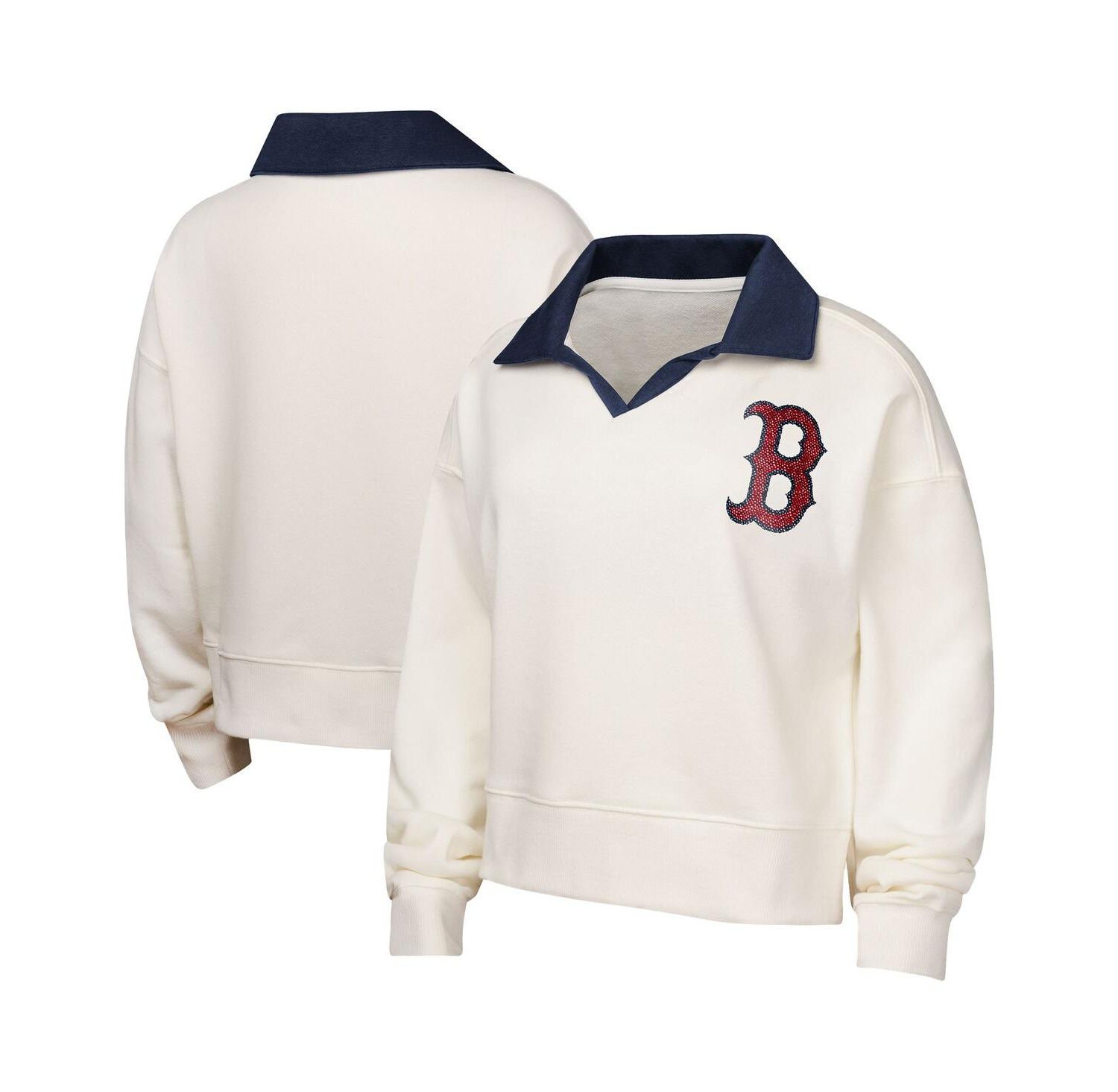 Big Girls White Boston Red Sox Ballpark Hit Collared V-Neck Pullover Sweatshirt