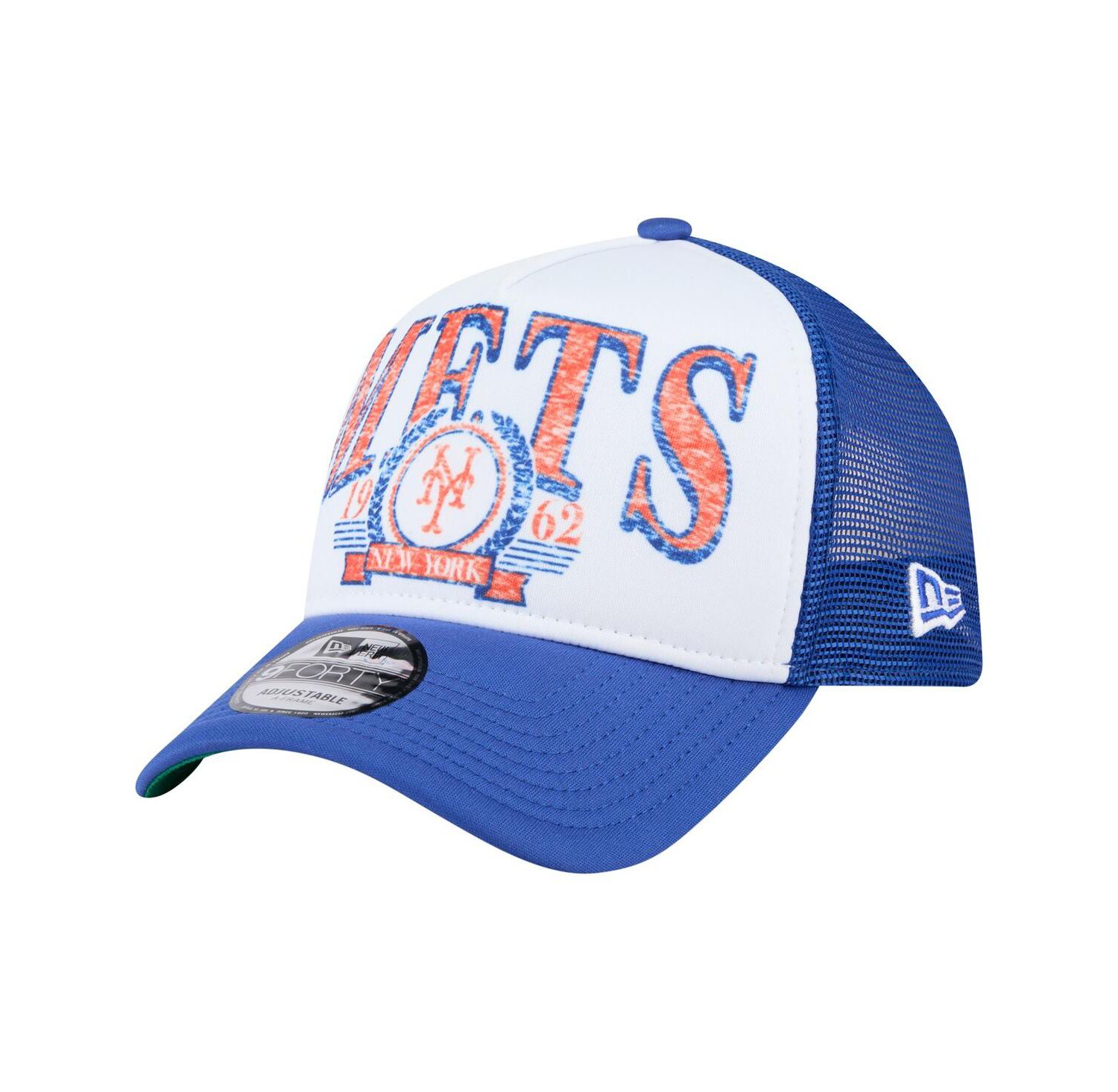 Men's White New York Mets Distressed 9FORTY A-Frame Adjustable Trucker Hat