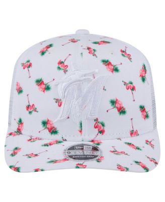 Men's White Miami Marlins Flamingo Mesh Back 9SEVENTY Stretch-Snap Hat