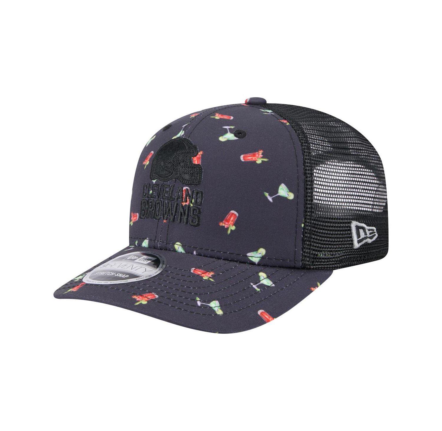 Men's Navy/Black Cleveland Browns Adventure Drinks Pattern 9SEVENTY Stretch-Snap Hat