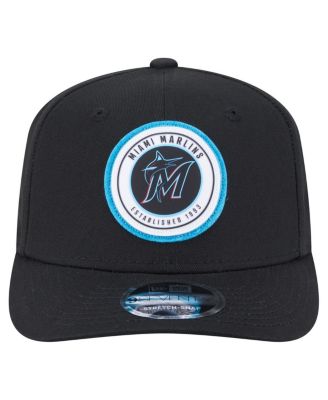 Men's Black Miami Marlins Circle Patch 9SEVENTY Stretch-Snap Hat