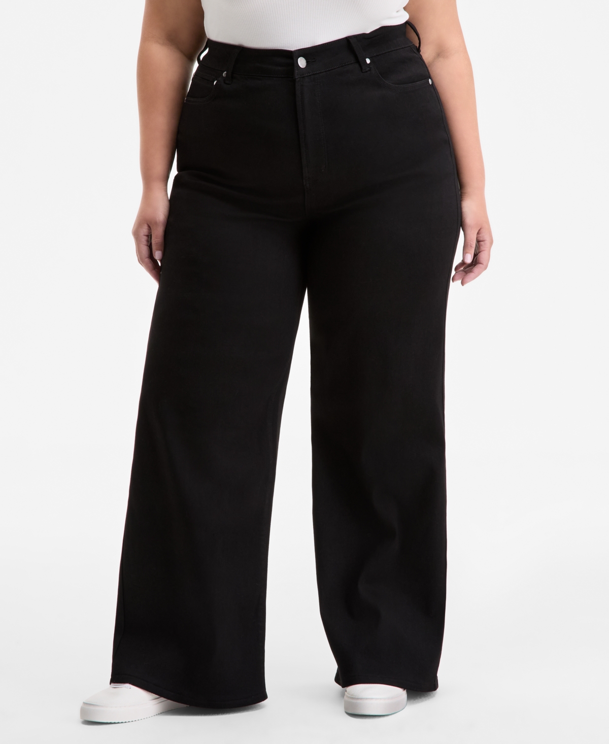 On 34th Trendy Plus Size High-rise Wide-leg Jeans, Exclusively At Macy's In Black