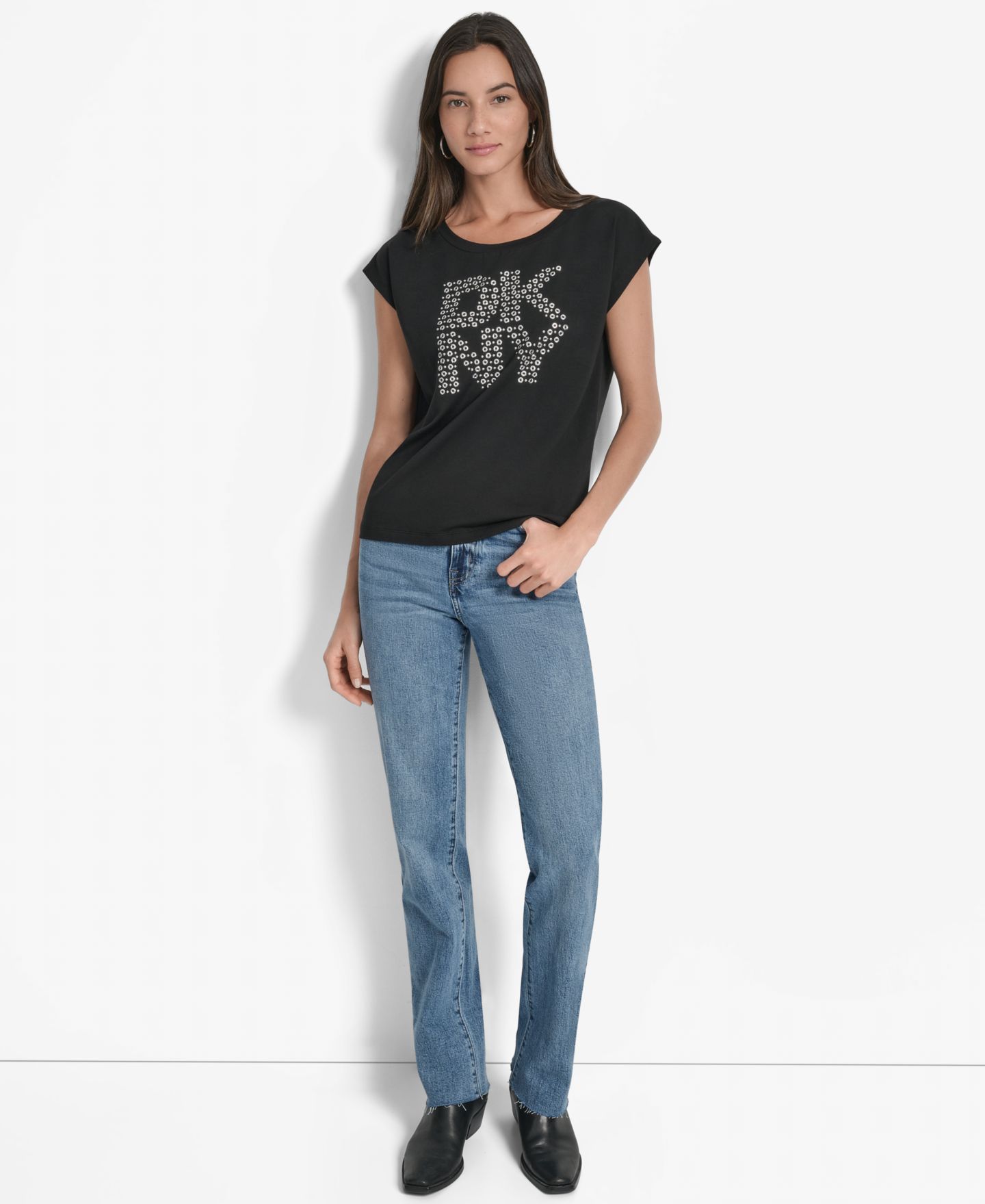 Женская футболка DKNY Grommet Stack Logo Crewneck, цвет: Чёрный — фото 5