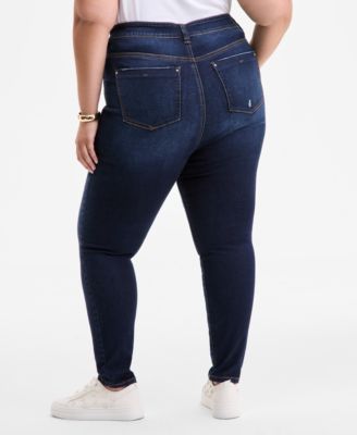 Trendy Plus Size High-Rise Skinny Distressed Jeans, Exclusively at Macy's