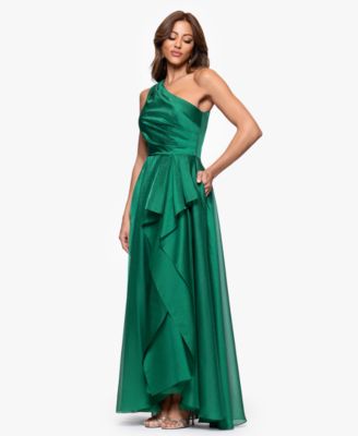 XSCAPE Women's Metallic Draped One-Shoulder Gown - Macy's