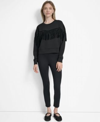 Women's Long Sleeve Studded Fringe Pullover 