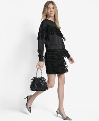 Women's Long Sleeve Studded Fringe Pullover 