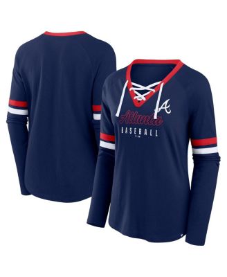 Fanatics - Women's Navy Atlanta Braves Won Done Raglan Lace-Up Long Sleeve T-Shirt