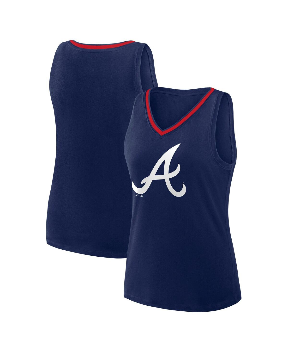 Women's Navy Atlanta Braves Stellar Win V-Neck Tank Top - Navy