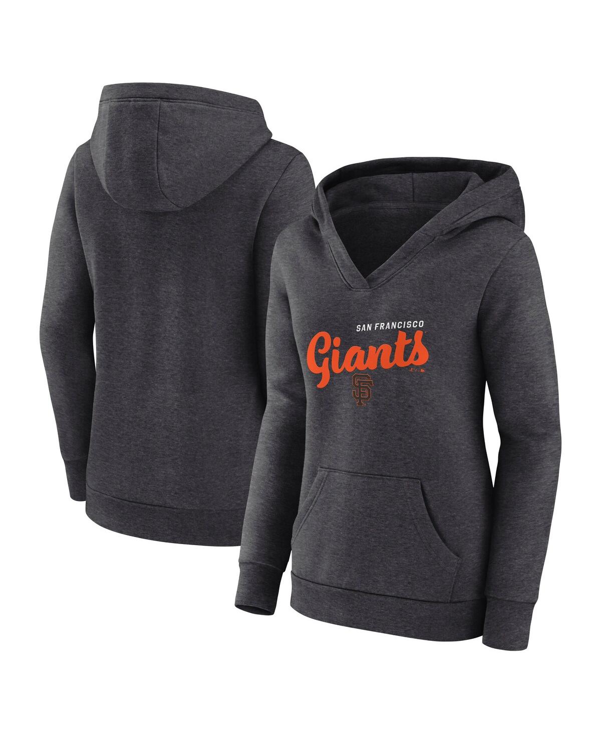 Women's Heather Charcoal San Francisco Giants Logo Triumphant V-Neck Pullover Hoodie - Heather Charcoal