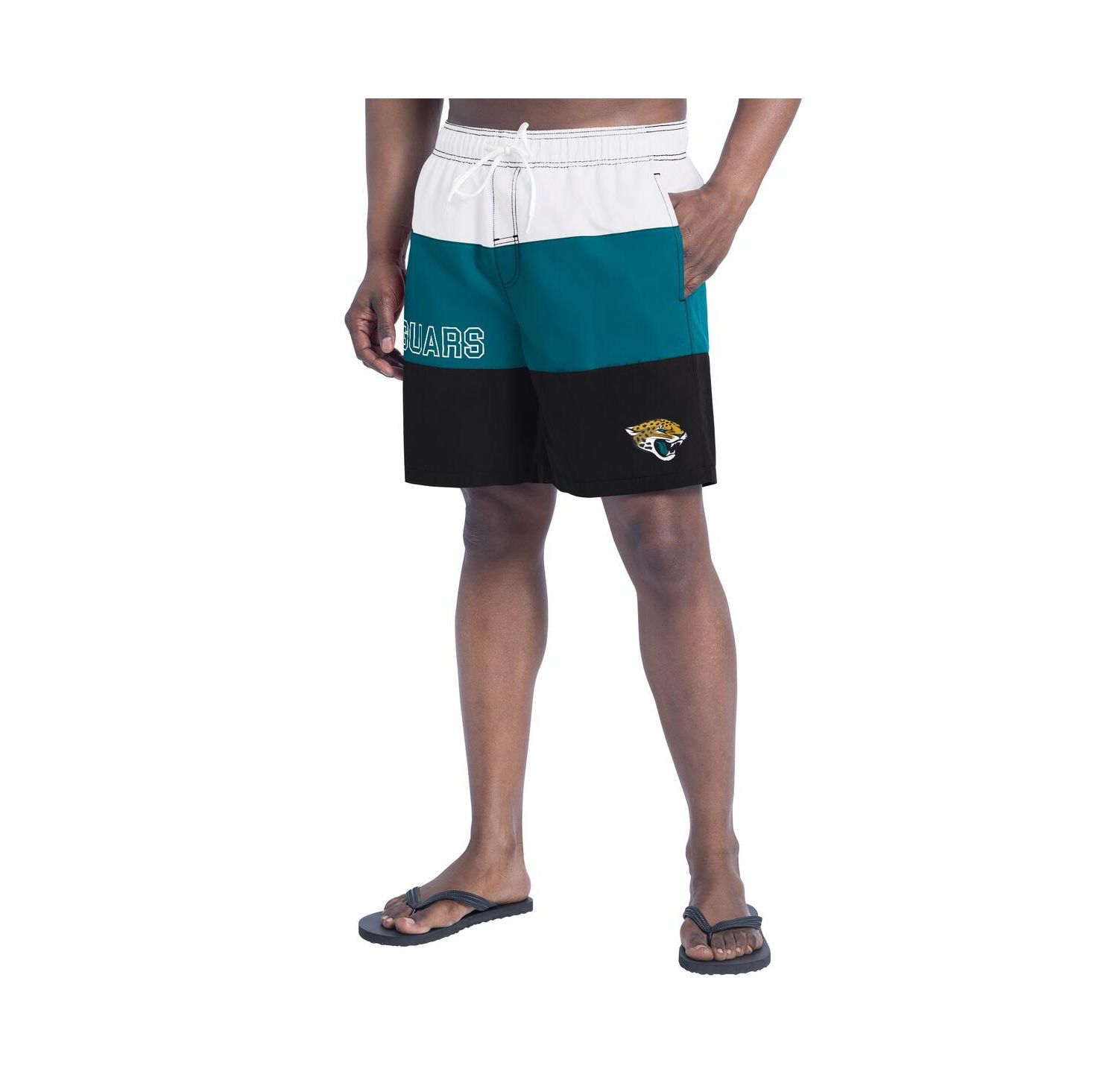 Men's Black/Teal Jacksonville Jaguars Sunrise Volley Swim Shorts