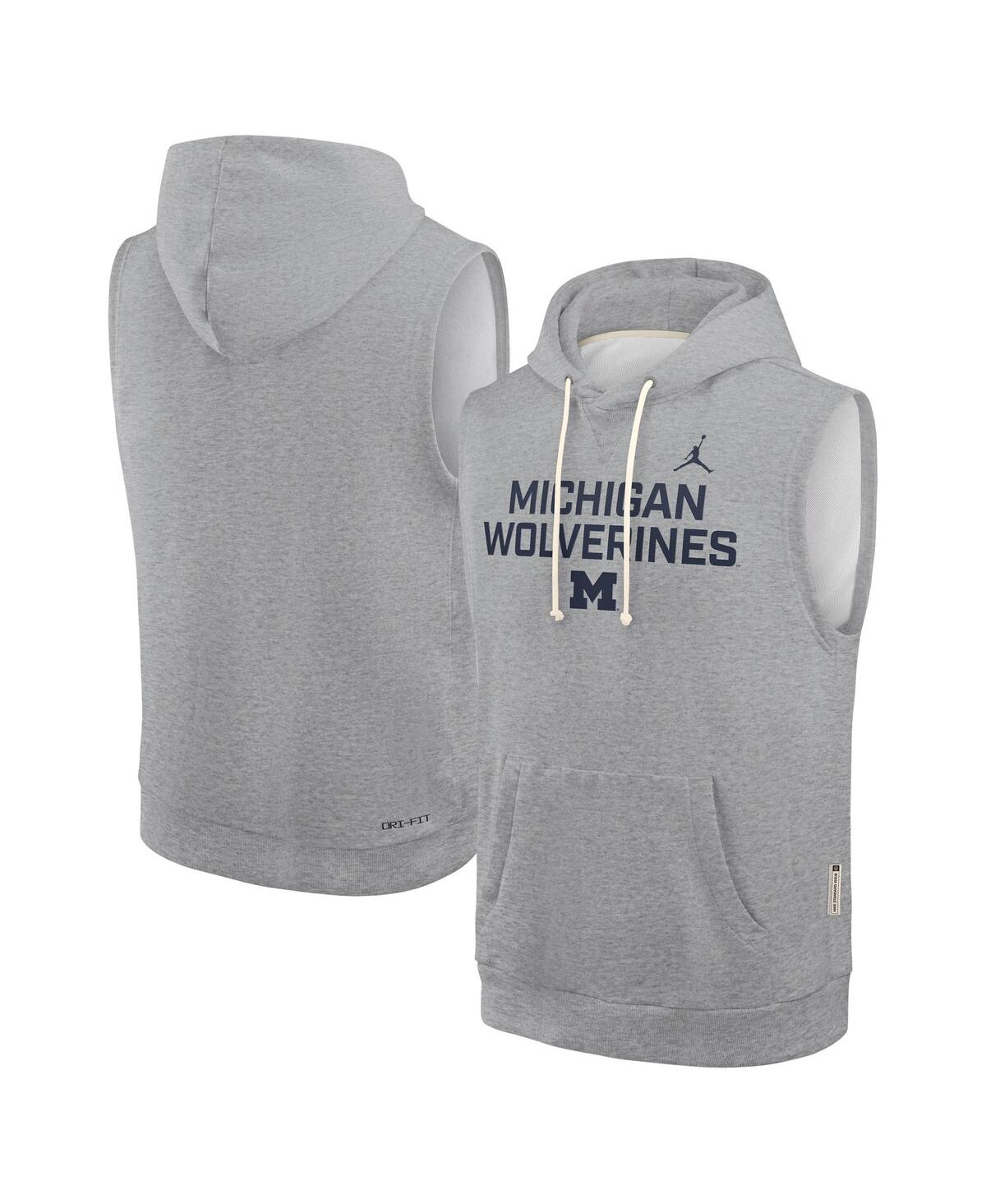 Men's Heather Gray Michigan Wolverines 2025 Sideline Performance Sleeveless Pullover Hoodie - Heather Gray