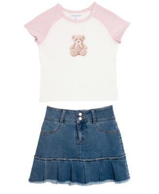 Rare Editions - Big Girls  2-Piece Raglan T-Shirt and Denim Skort Set