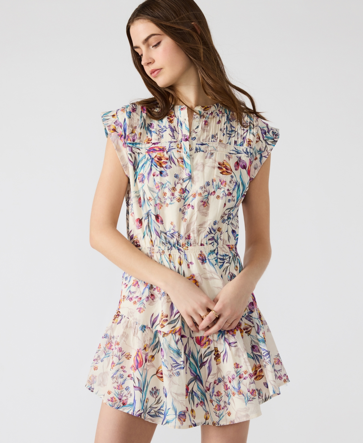 Steve Madden Faith Floral Tiered Cotton Minidress In Multi