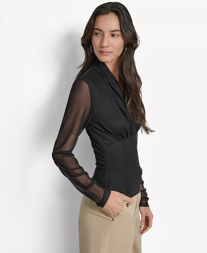 Women's Mesh V-Neck Long-Sleeve Top - thumbnail 3