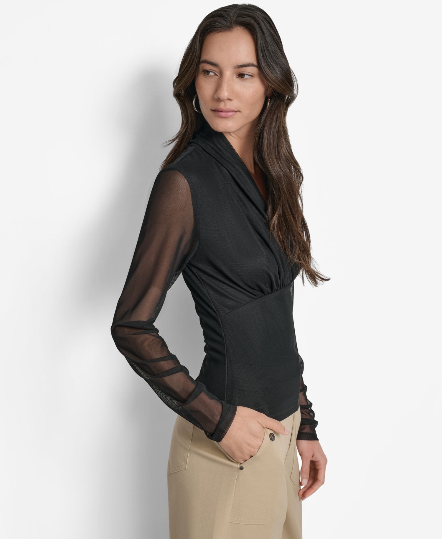 Women's Mesh V-Neck Long-Sleeve Top