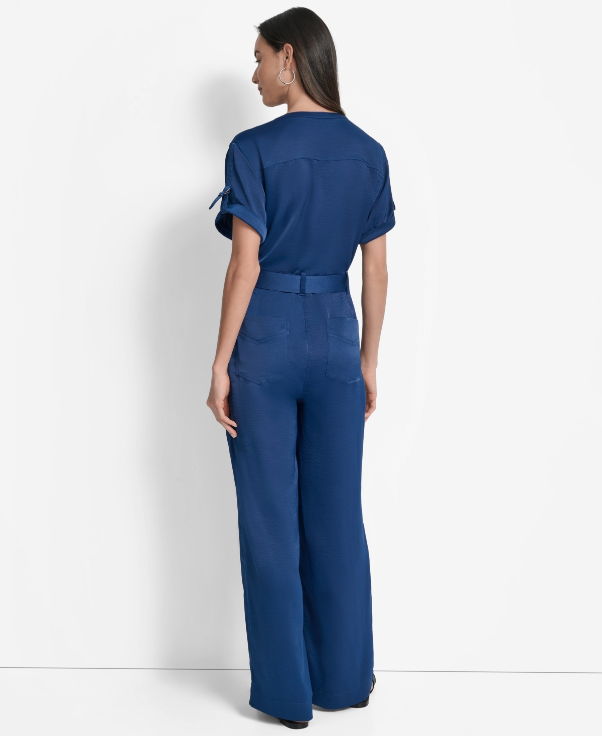 Dkny Women's Weathered Twill Snap-front Utility Jumpsuit In Blue