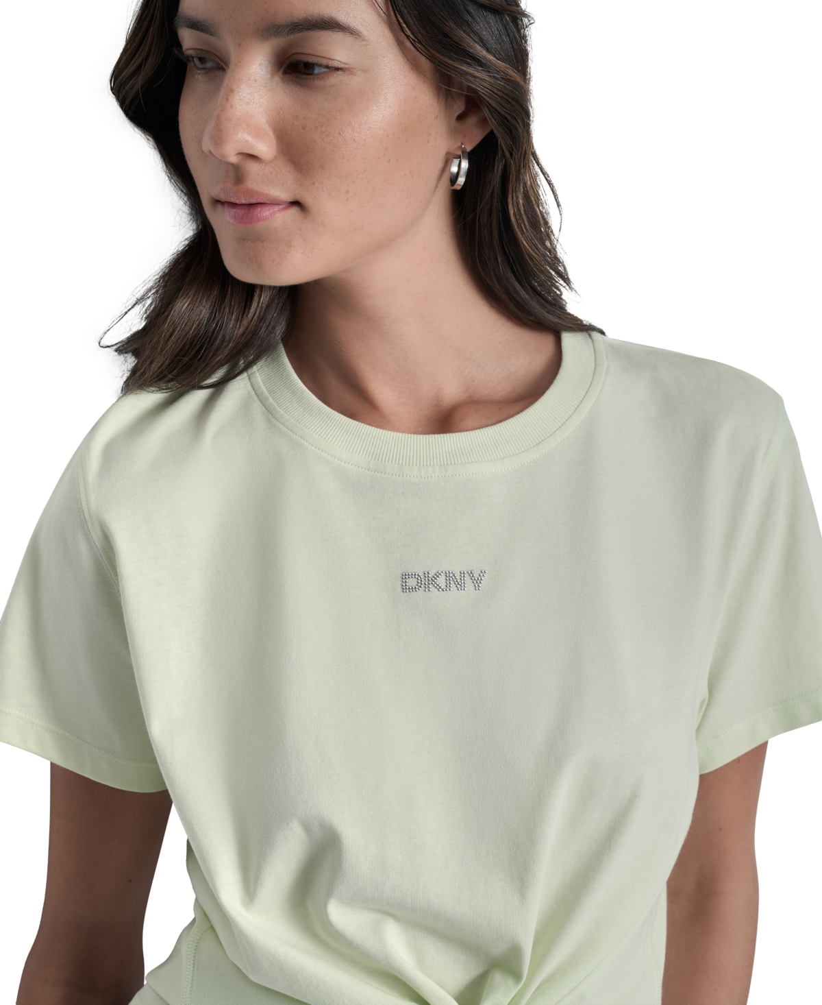 Dkny Women's Studded-logo T-shirt In Green