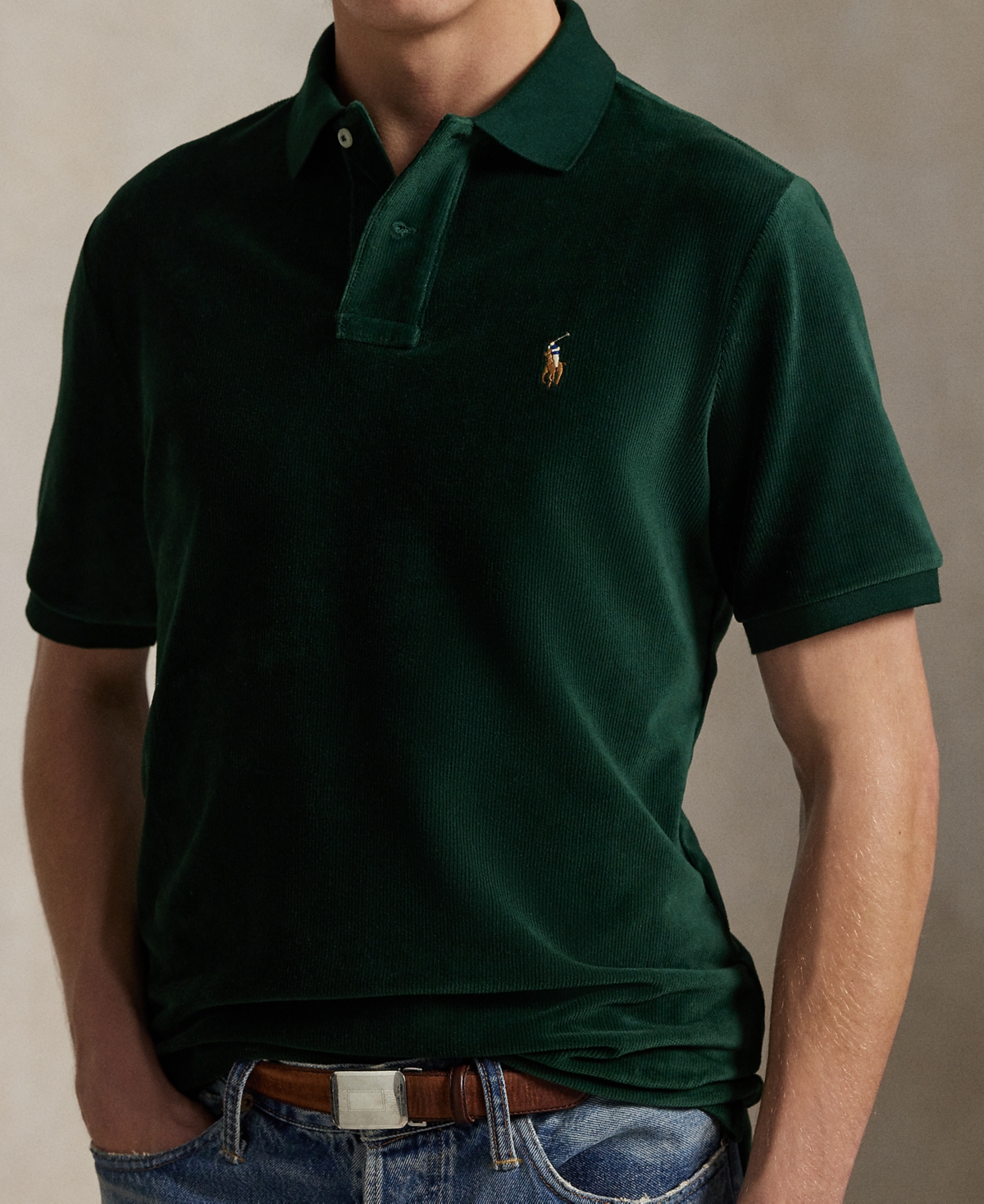 Polo Ralph Lauren Classic Fit Knit Corduroy Polo Shirt In Green