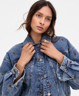 Women's Horse Embroidered Denim Trucker Jacket